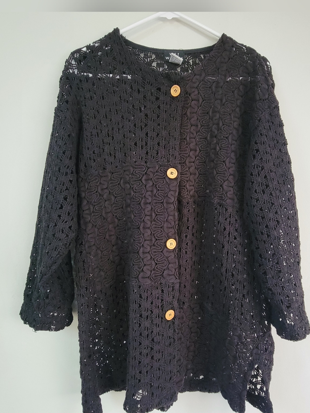 VTG Wet Works Y2K Crochet Women's Size L Cardigan Boho Goblin Forest Grunge
